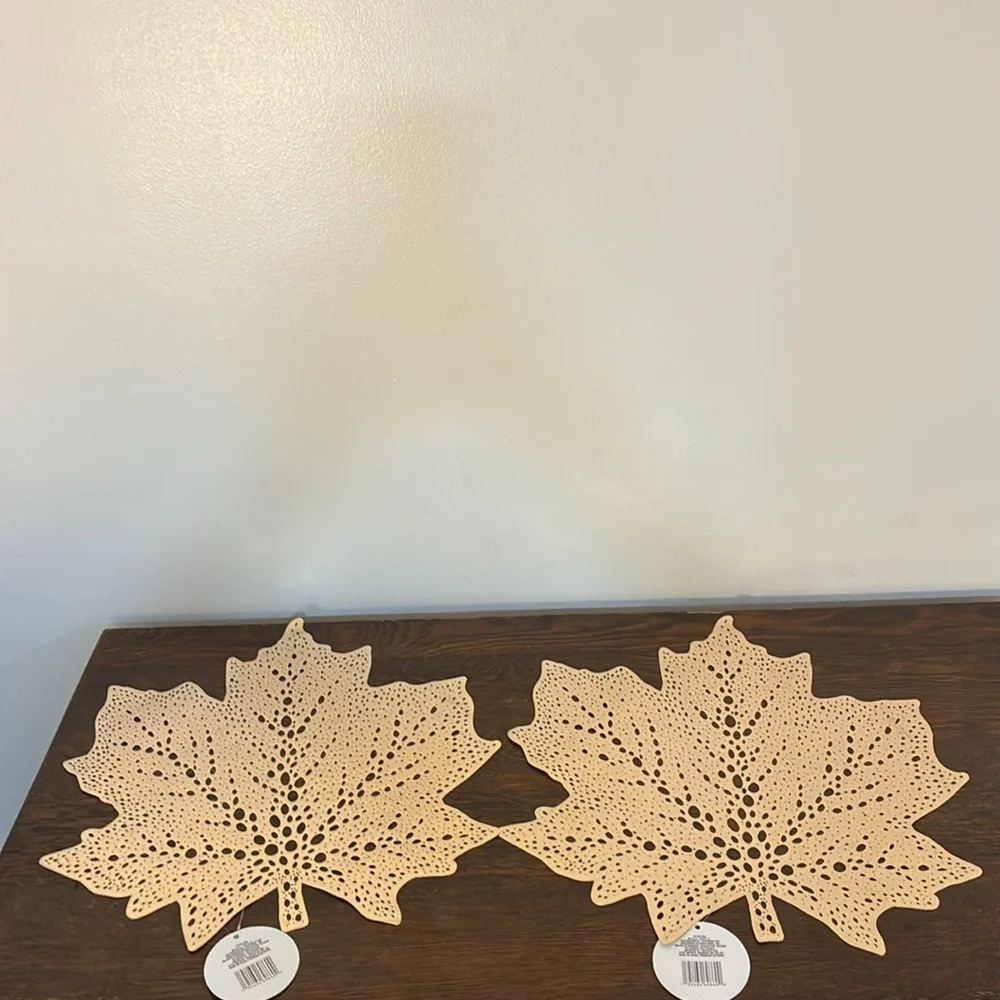 NWT- Set of 4- Metallic Gold- Fall Maple Leaf Shaped Cutout Placemats